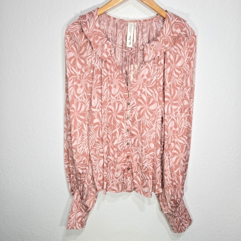 Anthropologie Florence Balducci Large Pink Floral Long Sleeve Blouse NWT - Picture 1 of 10